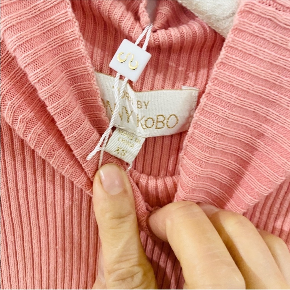 Torn by Ronny Kobo pink feather sleeve mock neck sweater NWT - Picture 9 of 9